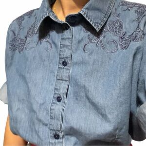 Embroidered Denim Button-Up Shirt